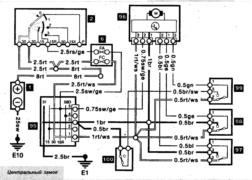 Схема центрального замка мерседес 190